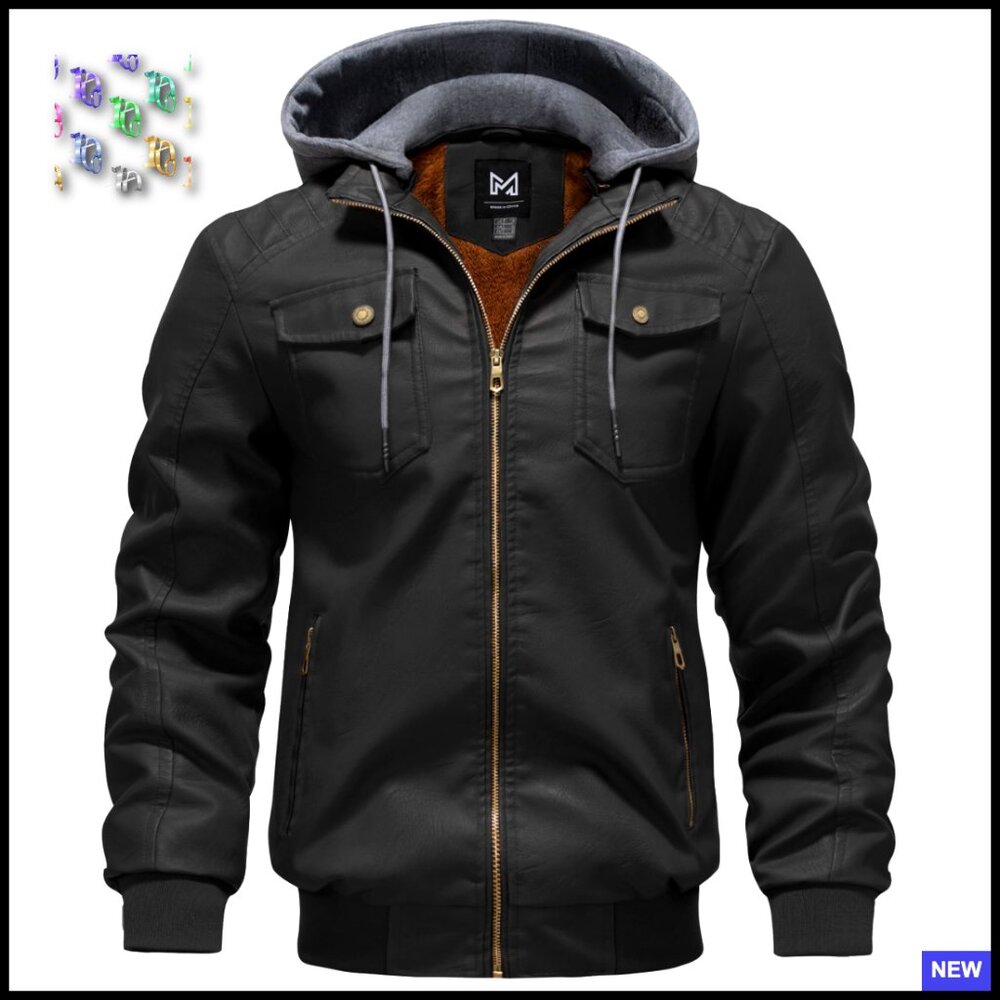 Faux Leather Bomber Jacket Vintage Motorcycle Biker Coat Waterproof Fleece Lined